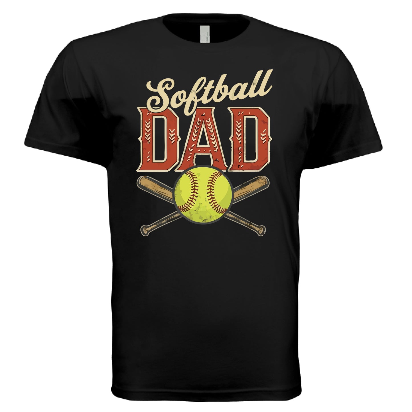 Vintage Softball Dad T-Shirt – Retro Sports Fan Pride Design BLACK- FRONT
