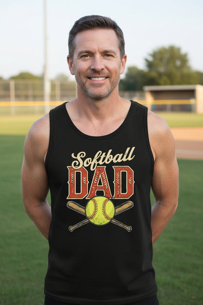 Vintage Softball Dad Tank Top – Retro Sports Fan Pride Design BLACK - FRONT