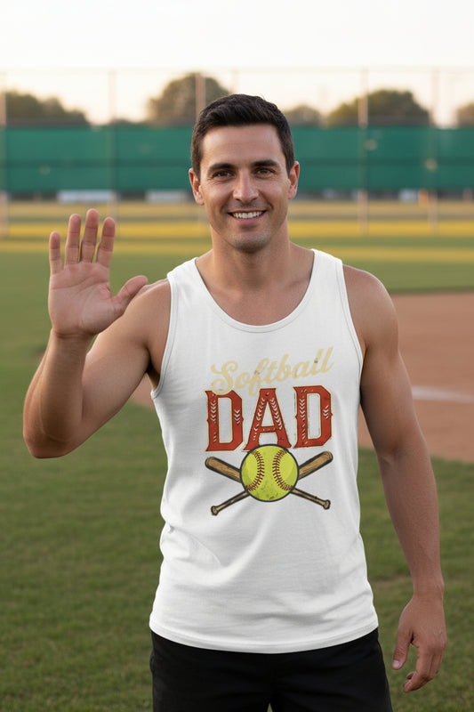 Vintage Softball Dad Tank Top – Retro Sports Fan Pride Design WHITE - FRONT