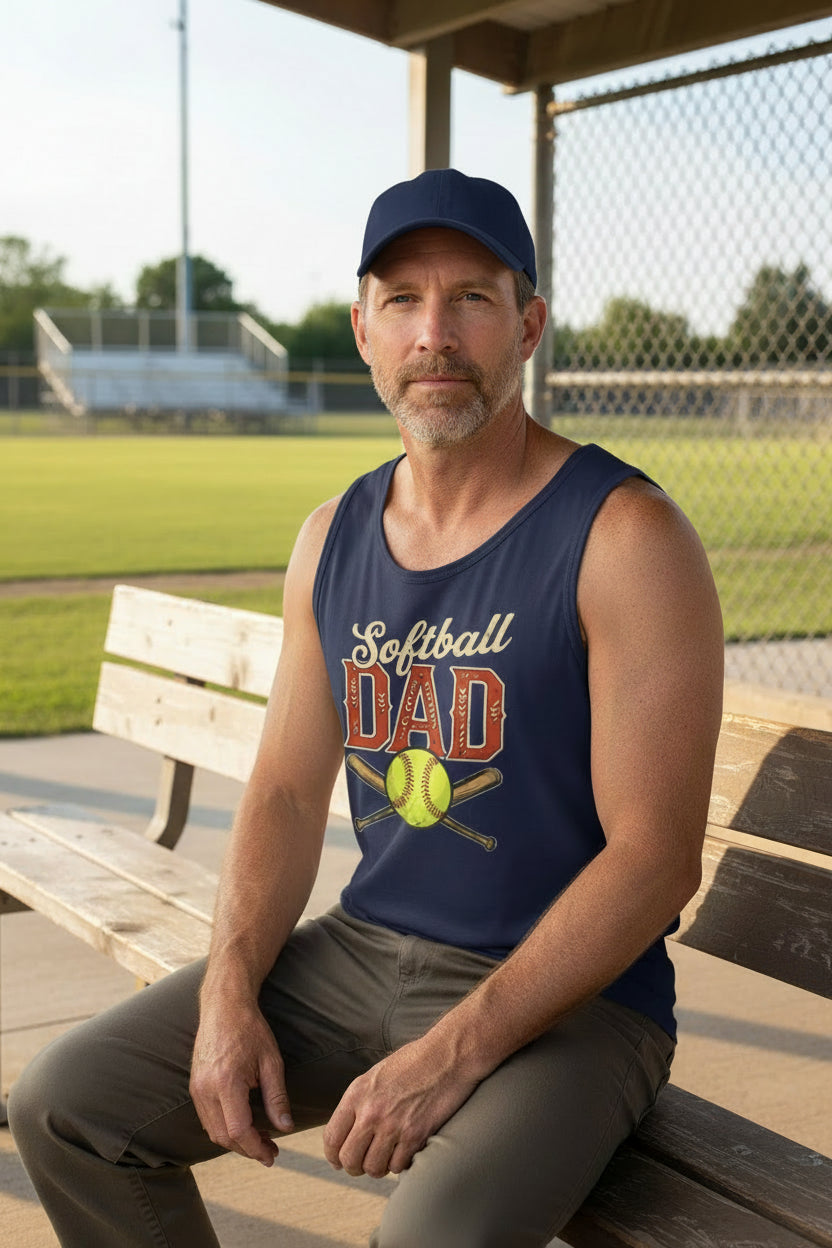 Vintage Softball Dad Tank Top – Retro Sports Fan Pride Design NAVY - FRONT