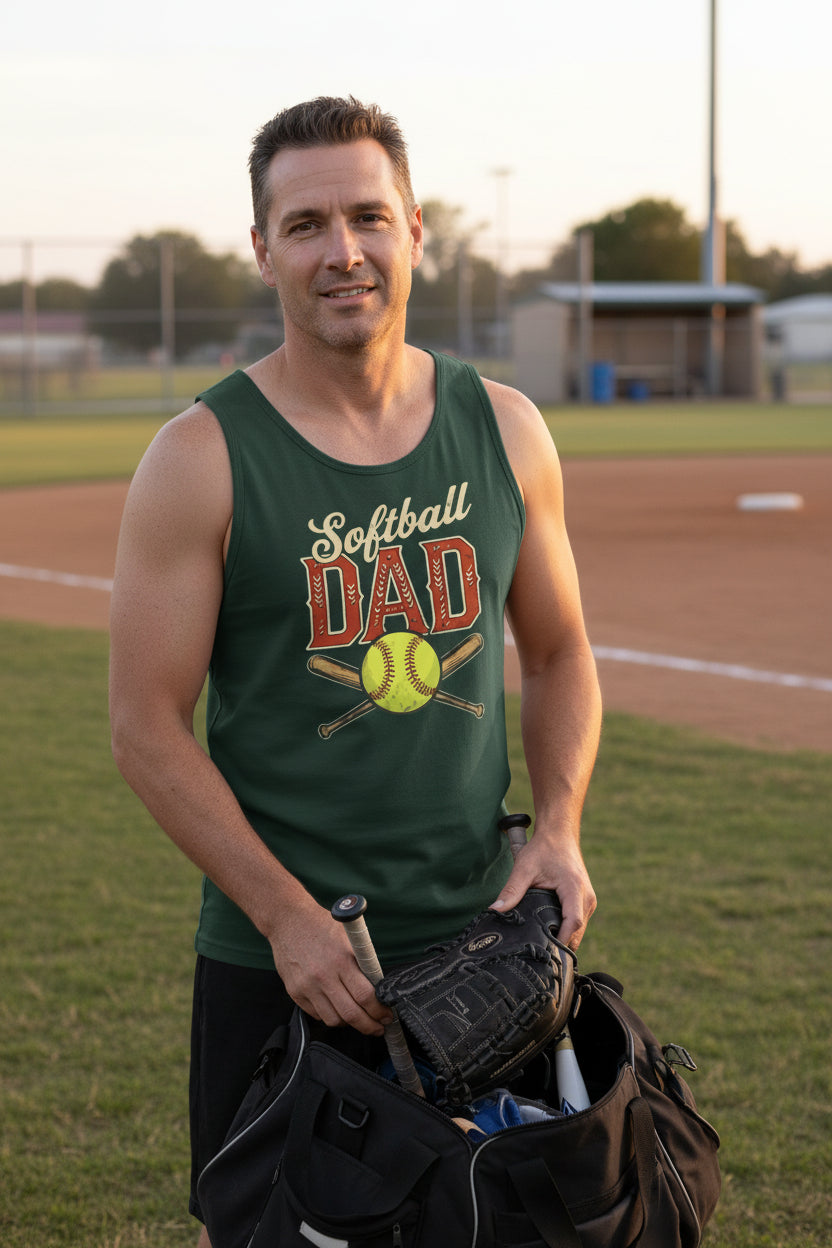 Vintage Softball Dad Tank Top – Retro Sports Fan Pride Design Forest - FRONT