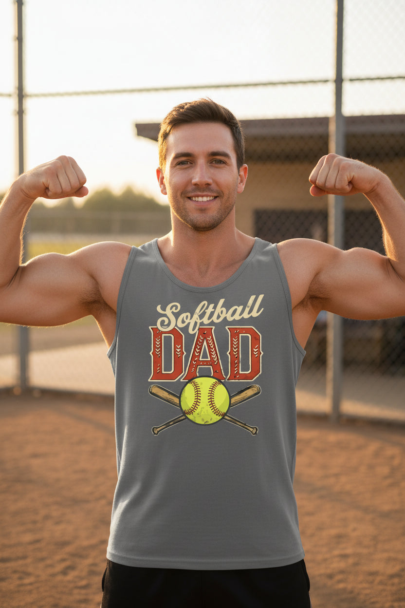 Vintage Softball Dad Tank Top – Retro Sports Fan Pride Design DARK GREY - FRONT