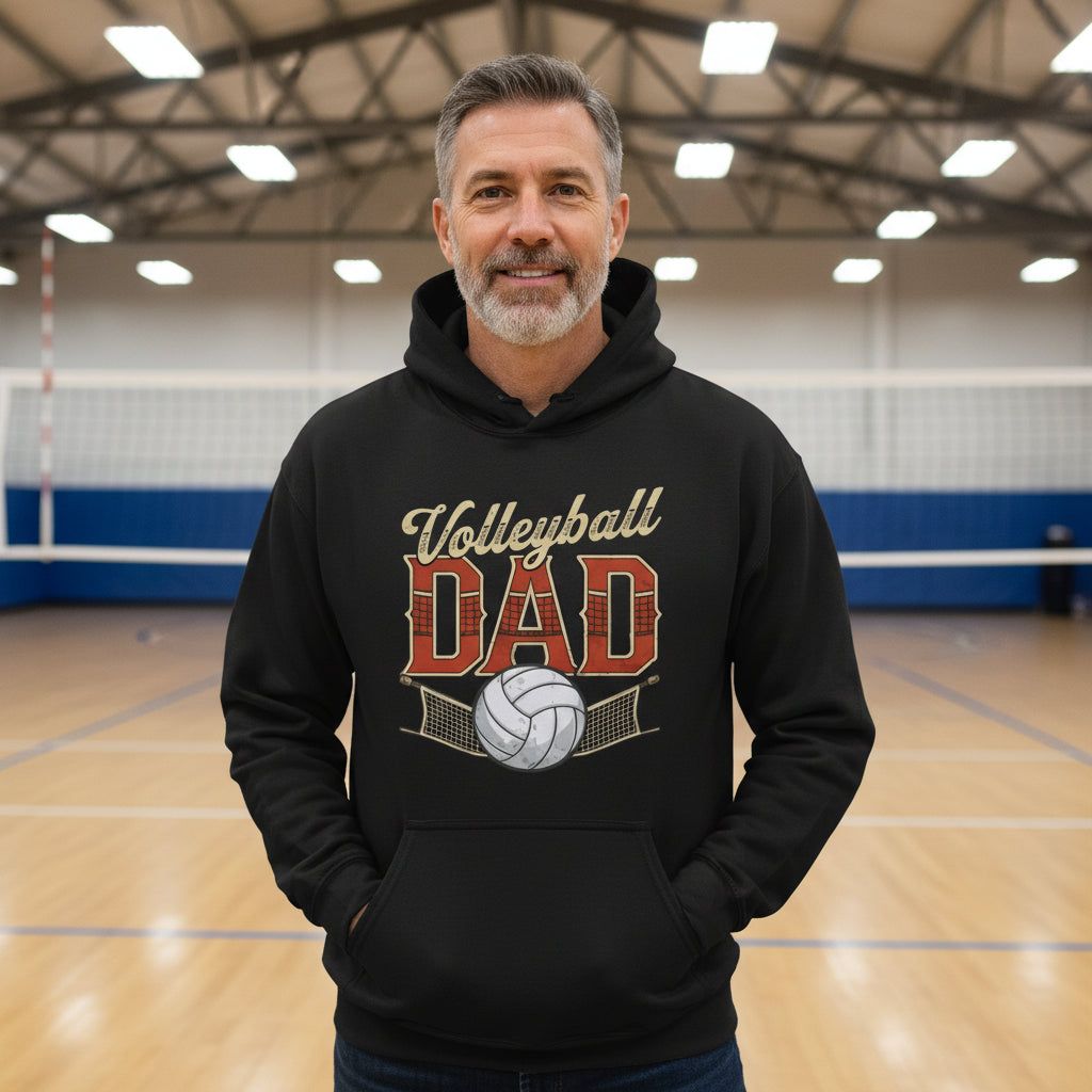 Vintage Volleyball Dad Hoodie – Retro Sports Fan Pride Design BLACK - FRONT