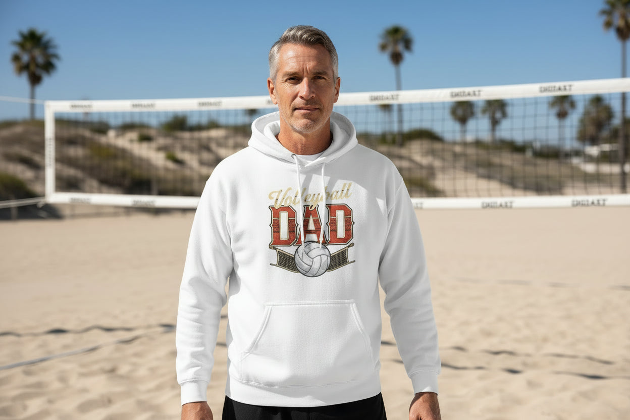 Vintage Volleyball Dad Hoodie – Retro Sports Fan Pride Design WHITE - FRONT