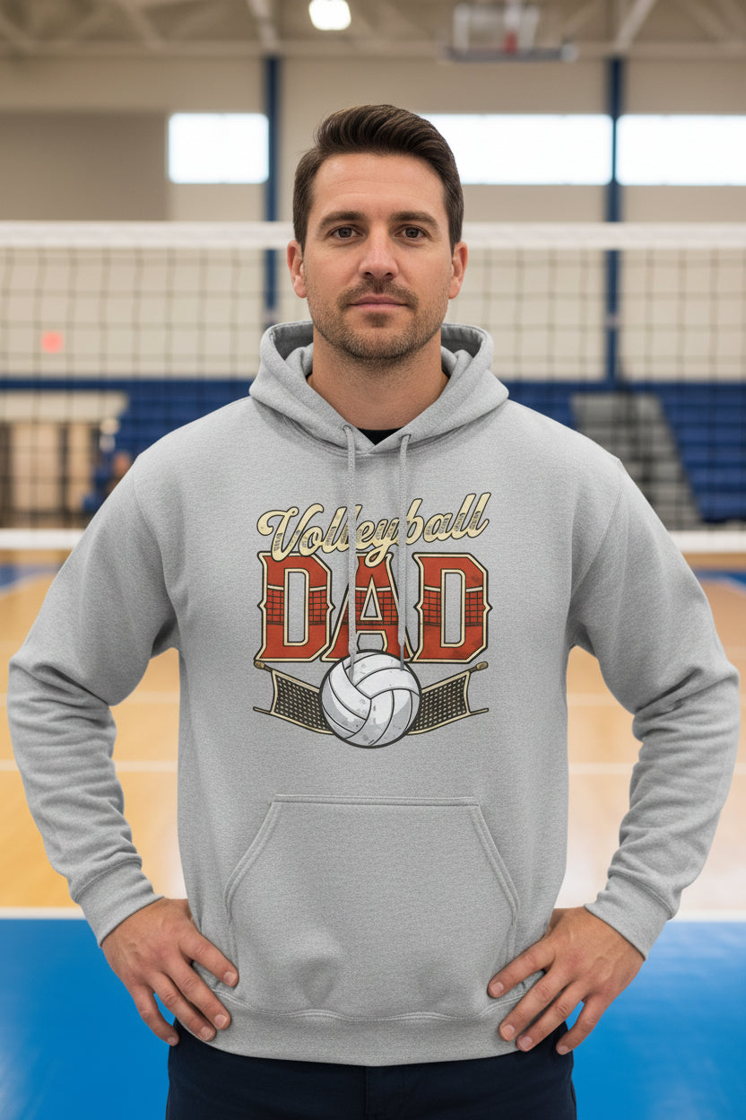 Vintage Volleyball Dad Hoodie – Retro Sports Fan Pride Design SPORTS GREY- FRONT