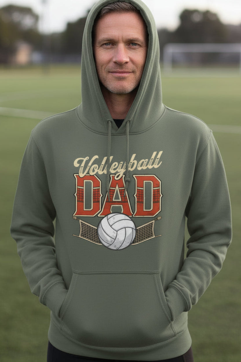 Vintage Volleyball Dad Hoodie – Retro Sports Fan Pride Design MILITARY GREEN - FRONT