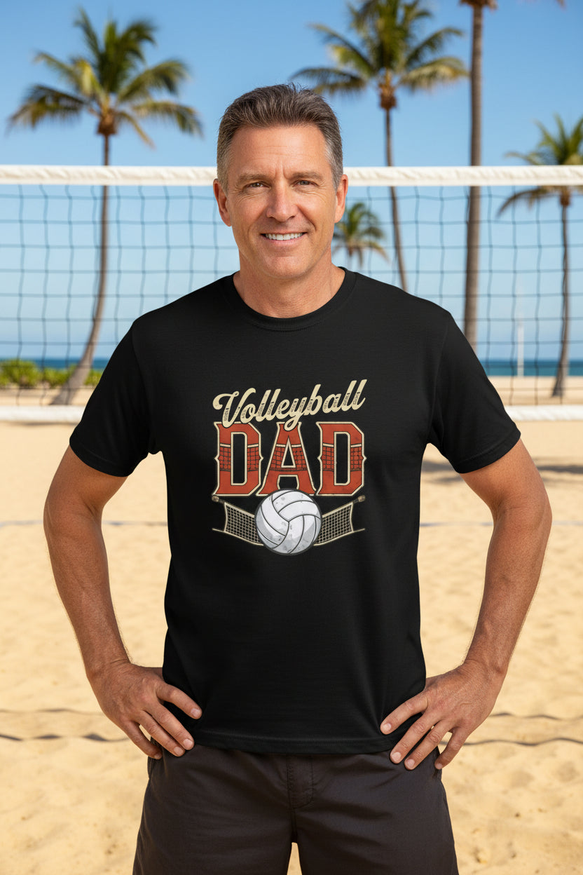 Vintage Volleyball Dad T-Shirt– Retro Sports Fan Pride Design BLACK - FRONT