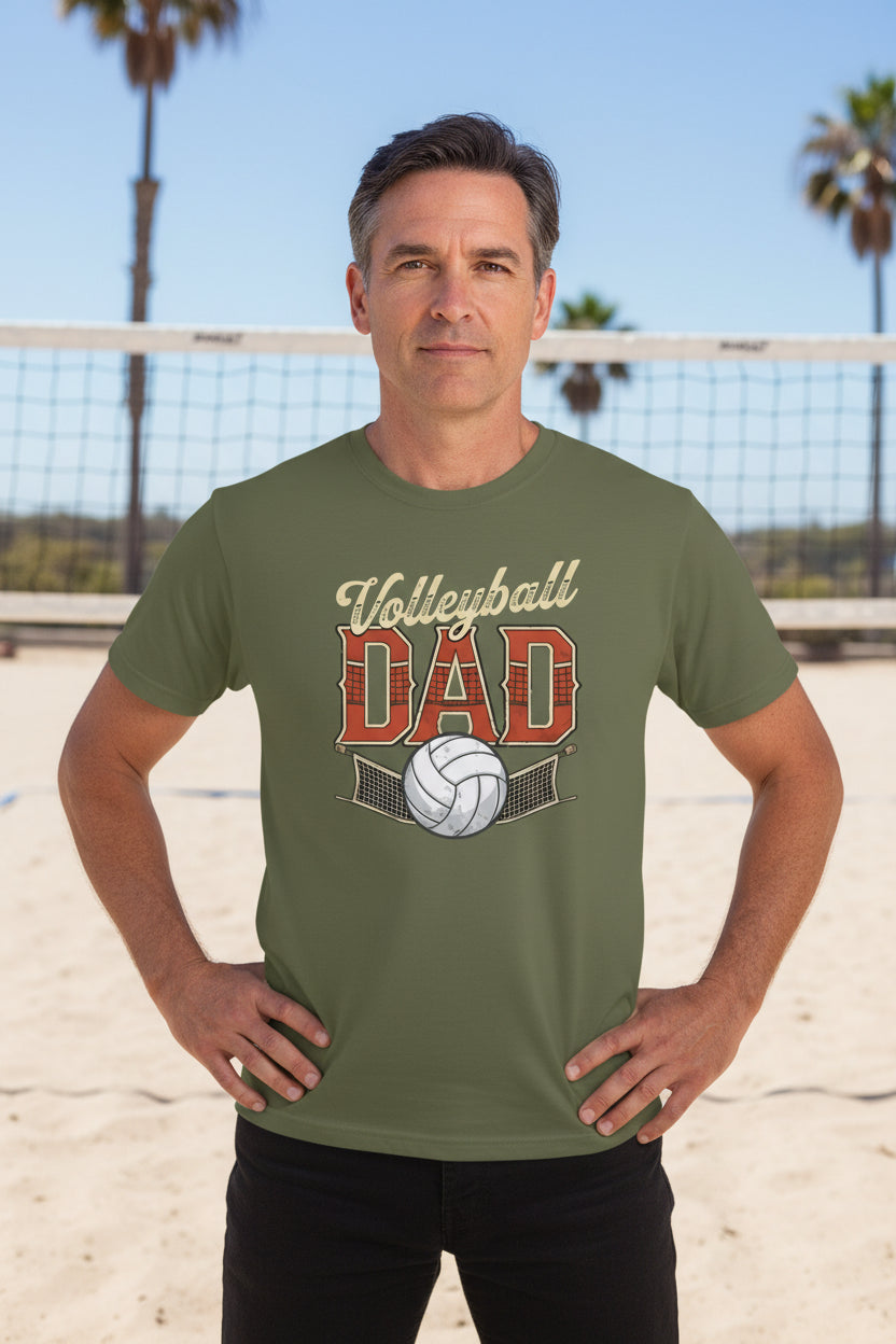 Vintage Volleyball Dad T-Shirt– Retro Sports Fan Pride Design MILITARY GREEN - FRONT