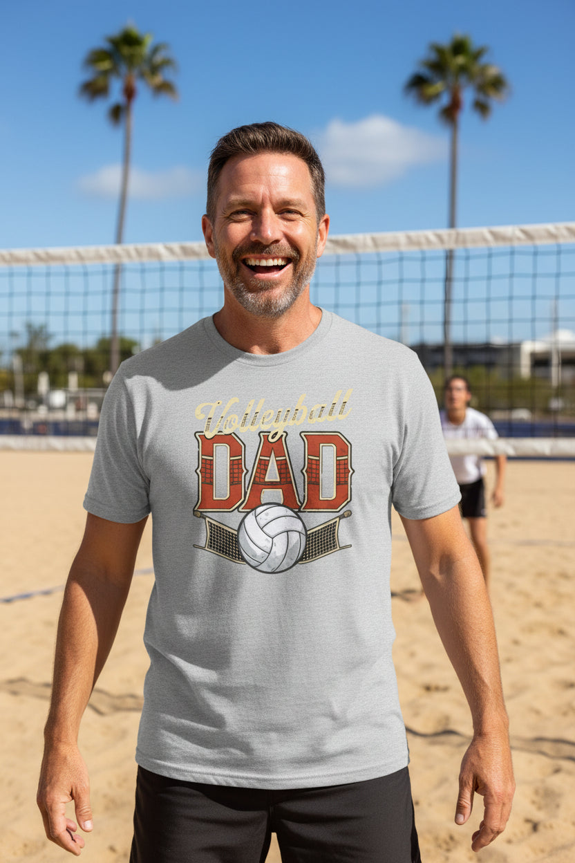 Vintage Volleyball Dad T-Shirt– Retro Sports Fan Pride Design HEATHER GRAY - FRONT