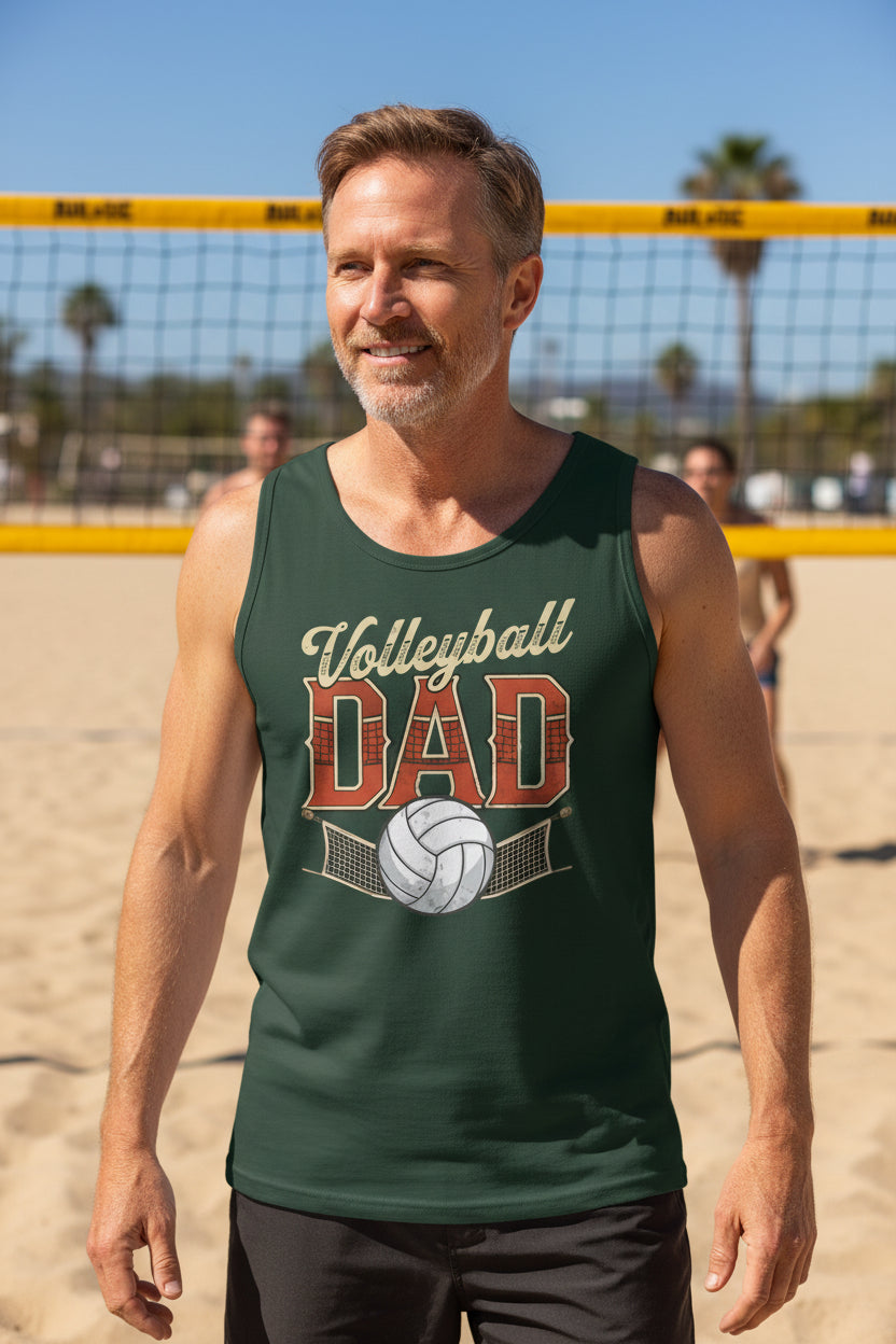 Vintage Volleyball Dad Tank Top– Retro Sports Fan Pride Design Forest - FRONT