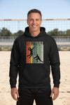 Volleyball Dad Athletic Pride Retro Color Stripe Hoodie Design BLACK - FRONT