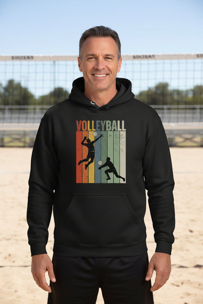 Volleyball Dad Athletic Pride Retro Color Stripe Hoodie Design BLACK - FRONT