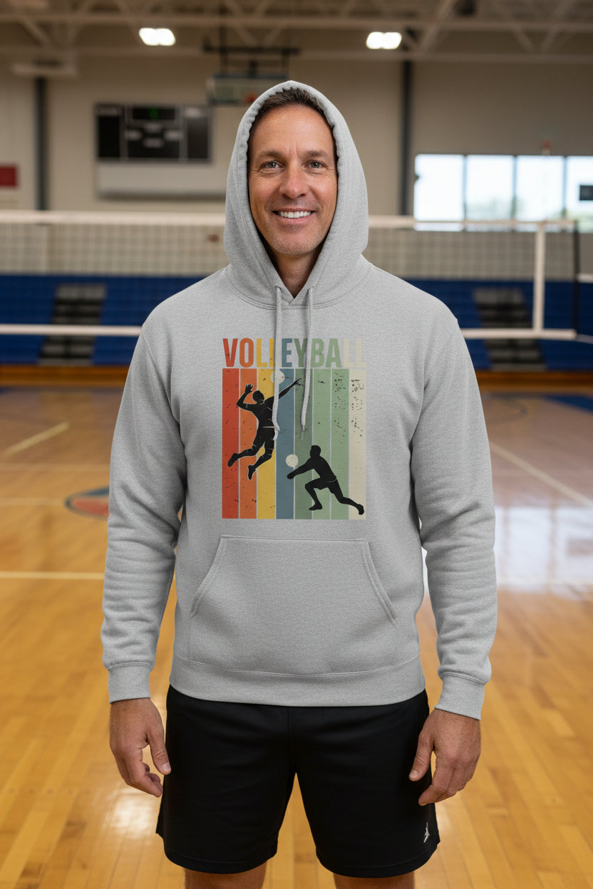 Volleyball Dad Athletic Pride Retro Color Stripe Hoodie Design SPORT GREY - FRONT