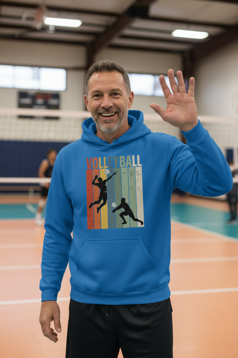 Volleyball Dad Athletic Pride Retro Color Stripe Hoodie Design Royal - FRONT