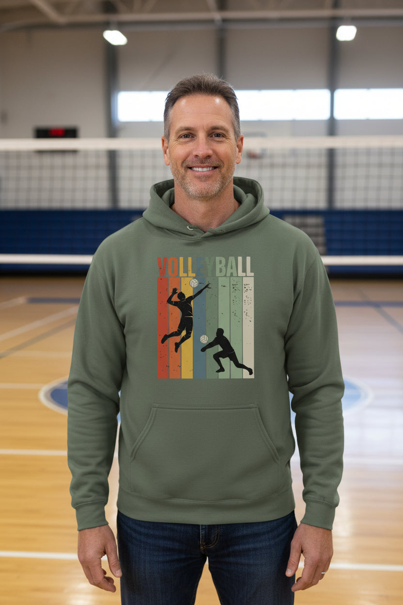 Volleyball Dad Athletic Pride Retro Color Stripe Hoodie Design MILITARY GREEN - FRONT