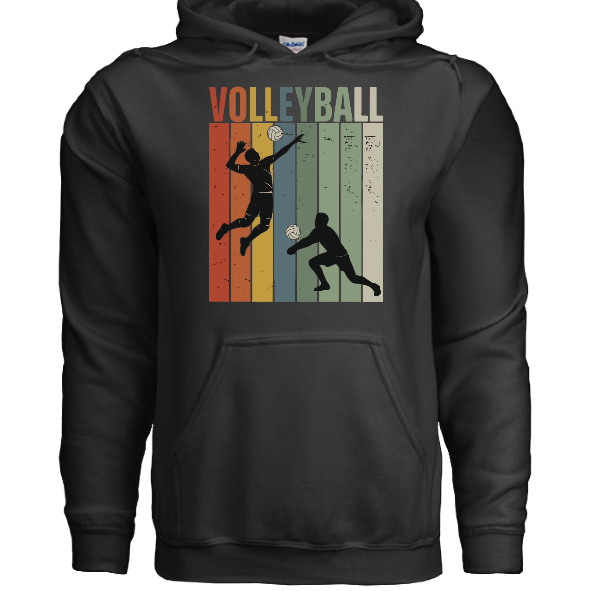Volleyball Dad Athletic Pride Retro Color Stripe Hoodie Design BLACK- FRONT