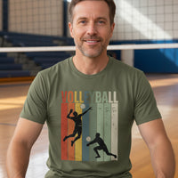 Volleyball Dad Athletic Pride Retro Color Stripe T-Shirt Design MILITARY GREEN - FRONT