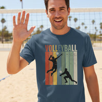 Volleyball Dad Athletic Pride Retro Color Stripe T-Shirt Design MIDNIGHT NAVY - FRONT