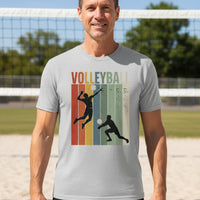 Volleyball Dad Athletic Pride Retro Color Stripe T-Shirt Design HEATHER GRAY - FRONT
