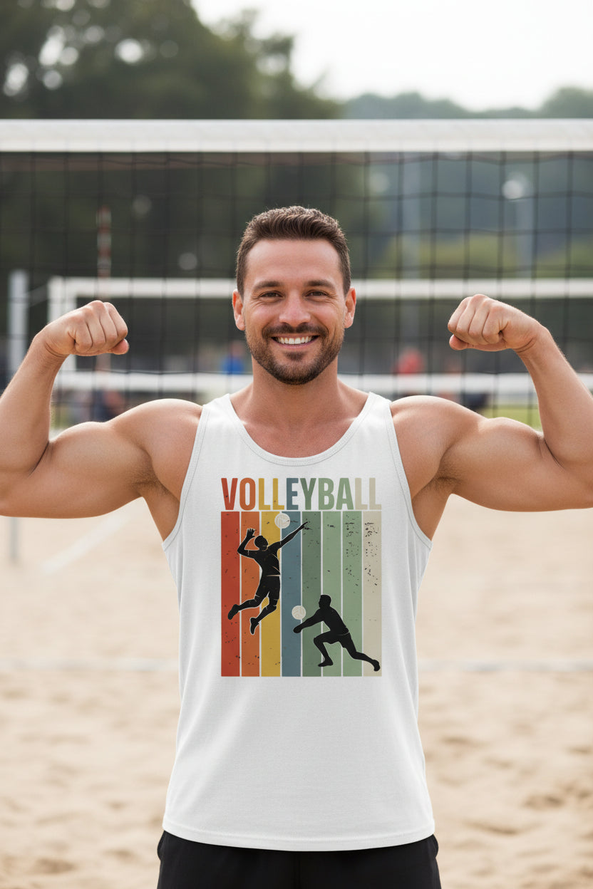 Volleyball Dad Athletic Pride Retro Color Stripe Tank Top Design WHITE - FRONT