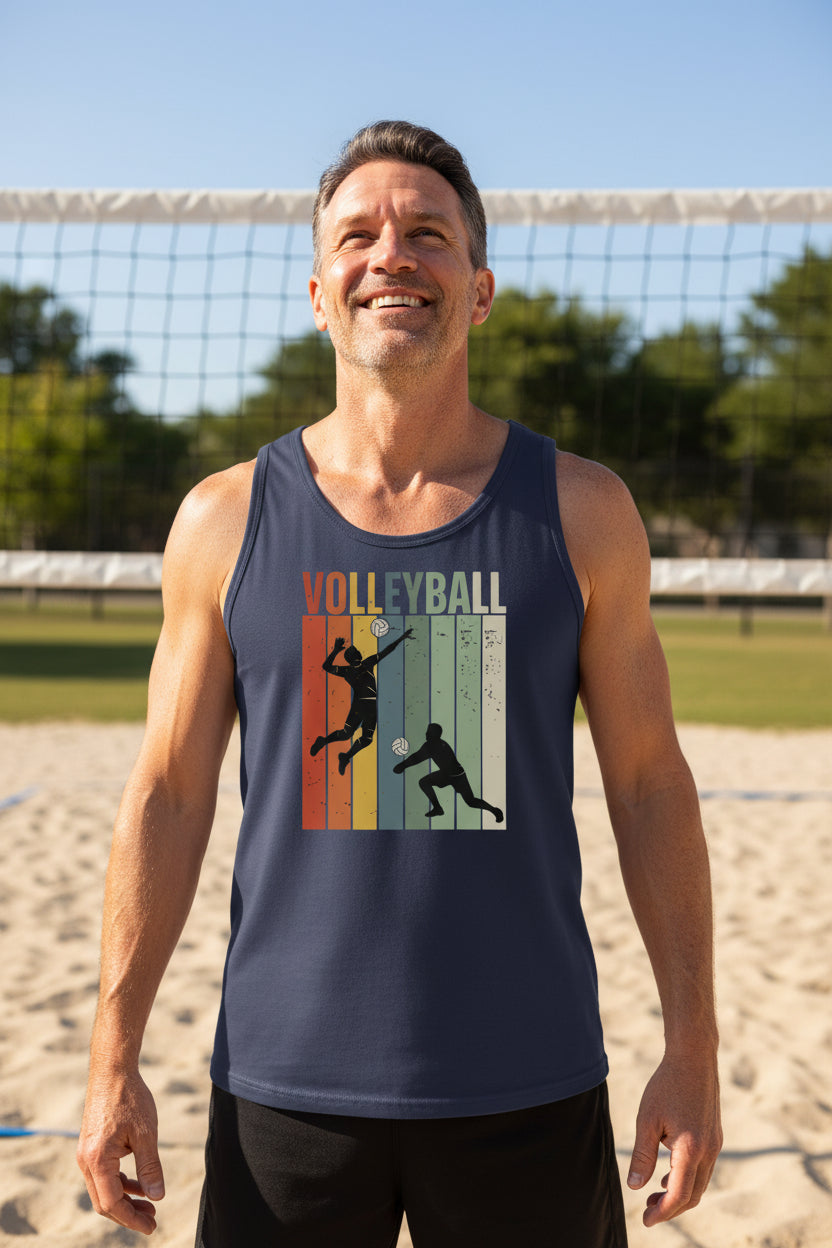 Volleyball Dad Athletic Pride Retro Color Stripe Tank Top Design NAVY - FRONT