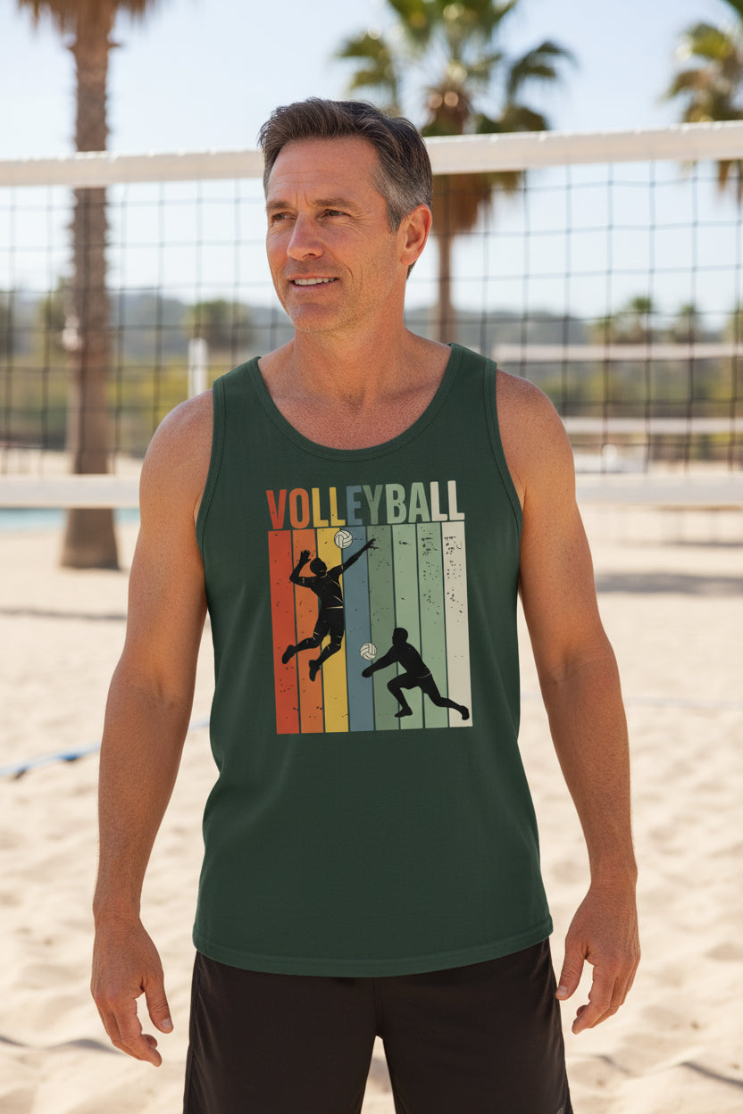 Volleyball Dad Athletic Pride Retro Color Stripe Tank Top Design Forest - FRONT