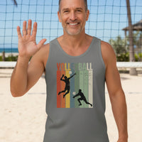 Volleyball Dad Athletic Pride Retro Color Stripe Tank Top Design DARK GREY - FRONT