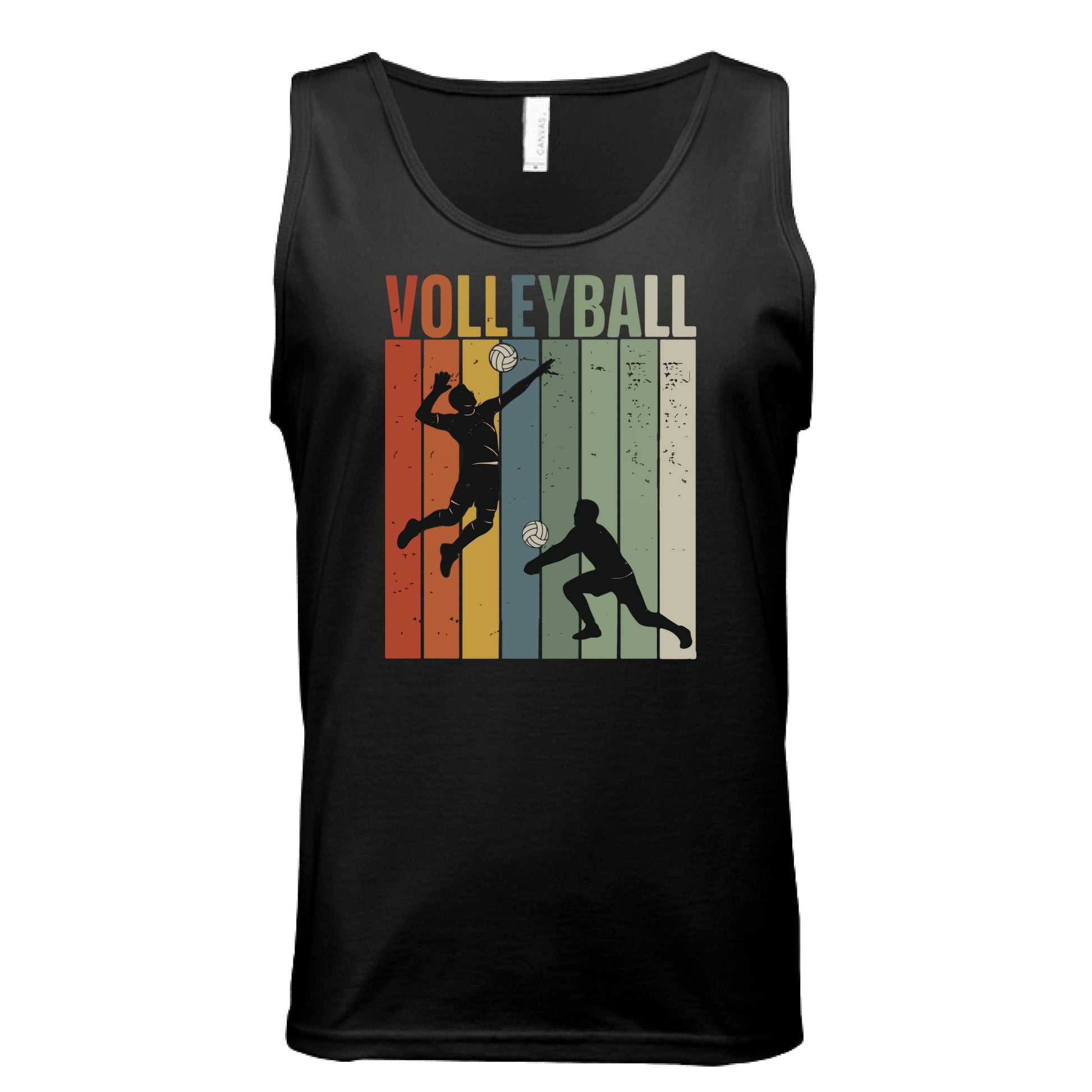 Volleyball Dad Athletic Pride Retro Color Stripe Tank Top Design BLACK - FRONT