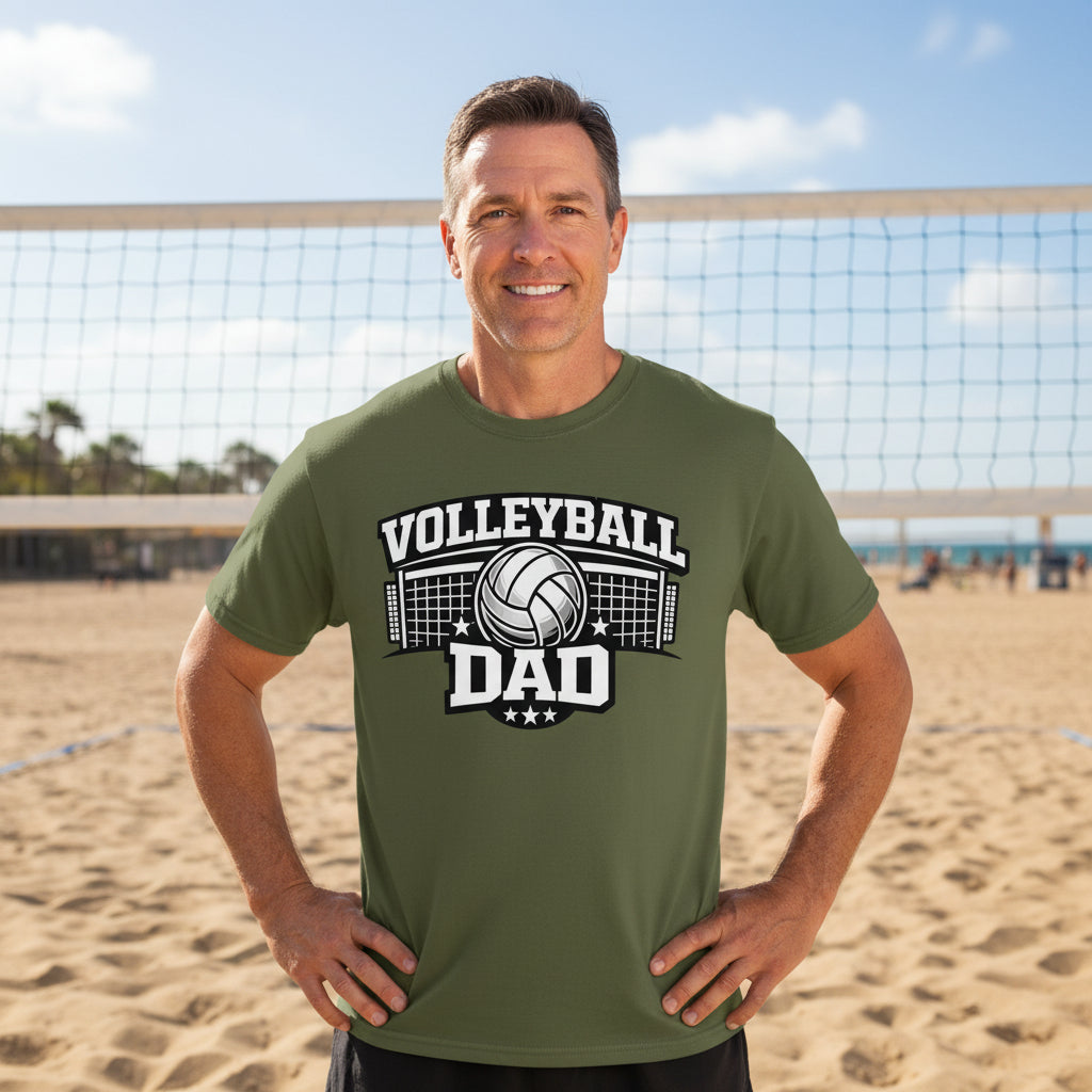 Volleyball Dad T-Shirt – Proud Sports Dad Graphic Tee MILITARY GREEN - FRONT