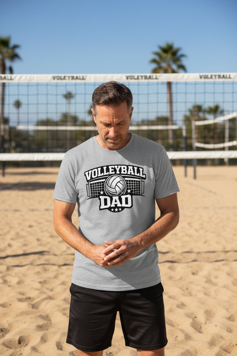Volleyball Dad T-Shirt – Proud Sports Dad Graphic Tee HEATHER GRAY - FRONT
