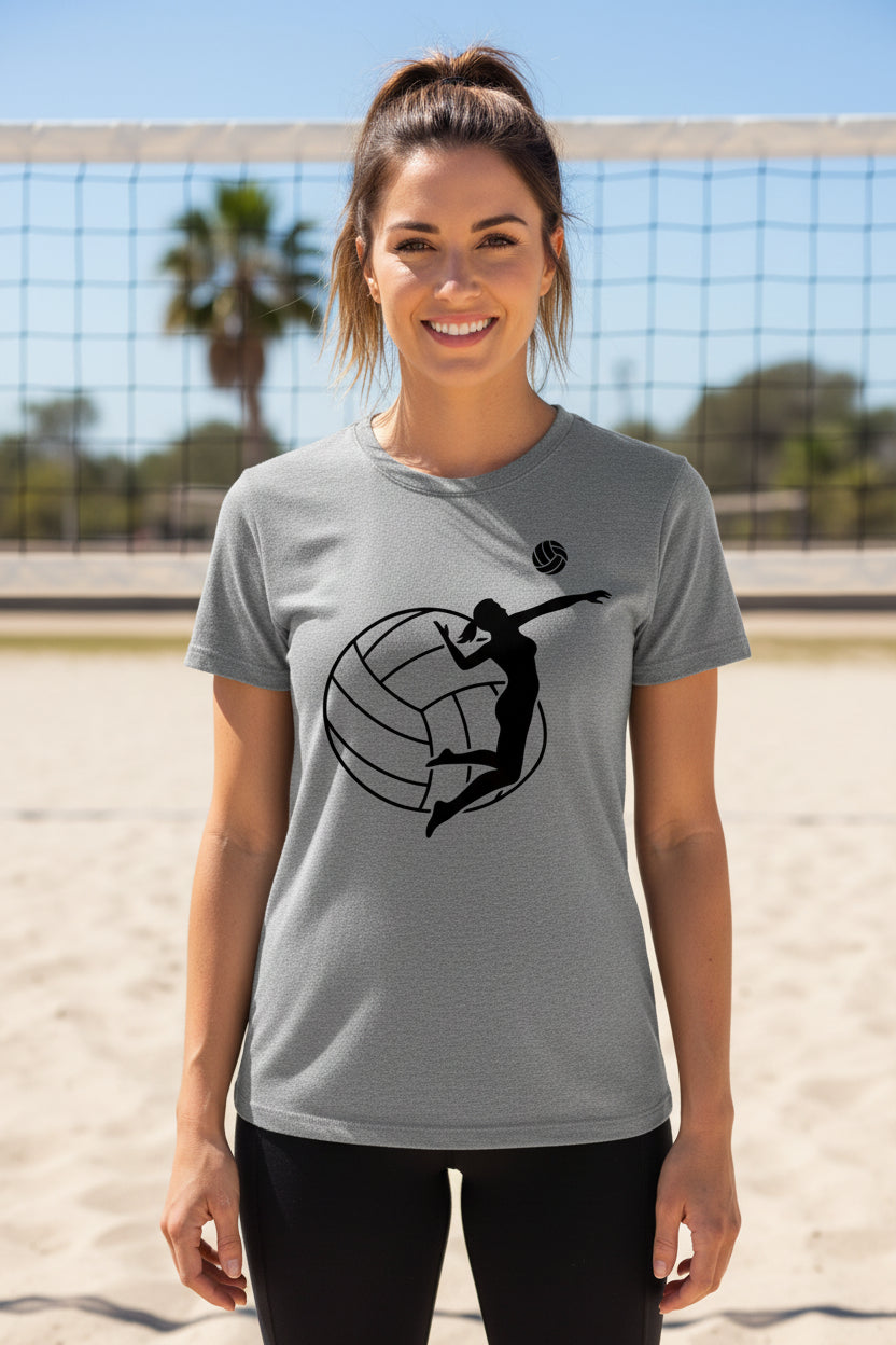 Volleyball Defense Lover T-Shirt Design for Women– Funny Athlete Routine Quote Art DEEP HEATHER - FRONT