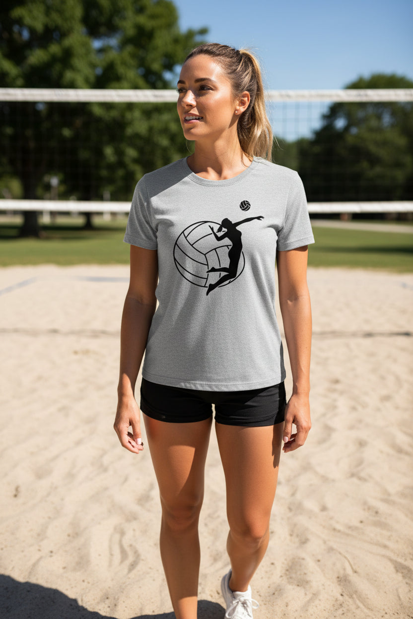 Volleyball Defense Lover T-Shirt Design for Women– Funny Athlete Routine Quote Art ATHLETIC HEATHER - FRONT