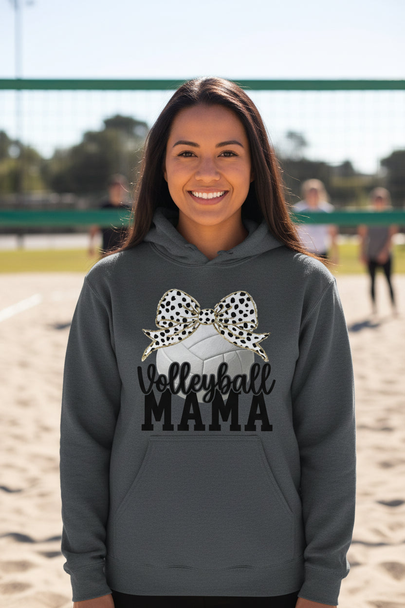 Volleyball Mama Bow Vibes – Cute & Trendy Game Day Style HoodieDARK HEATHER - SF500 - FRONT