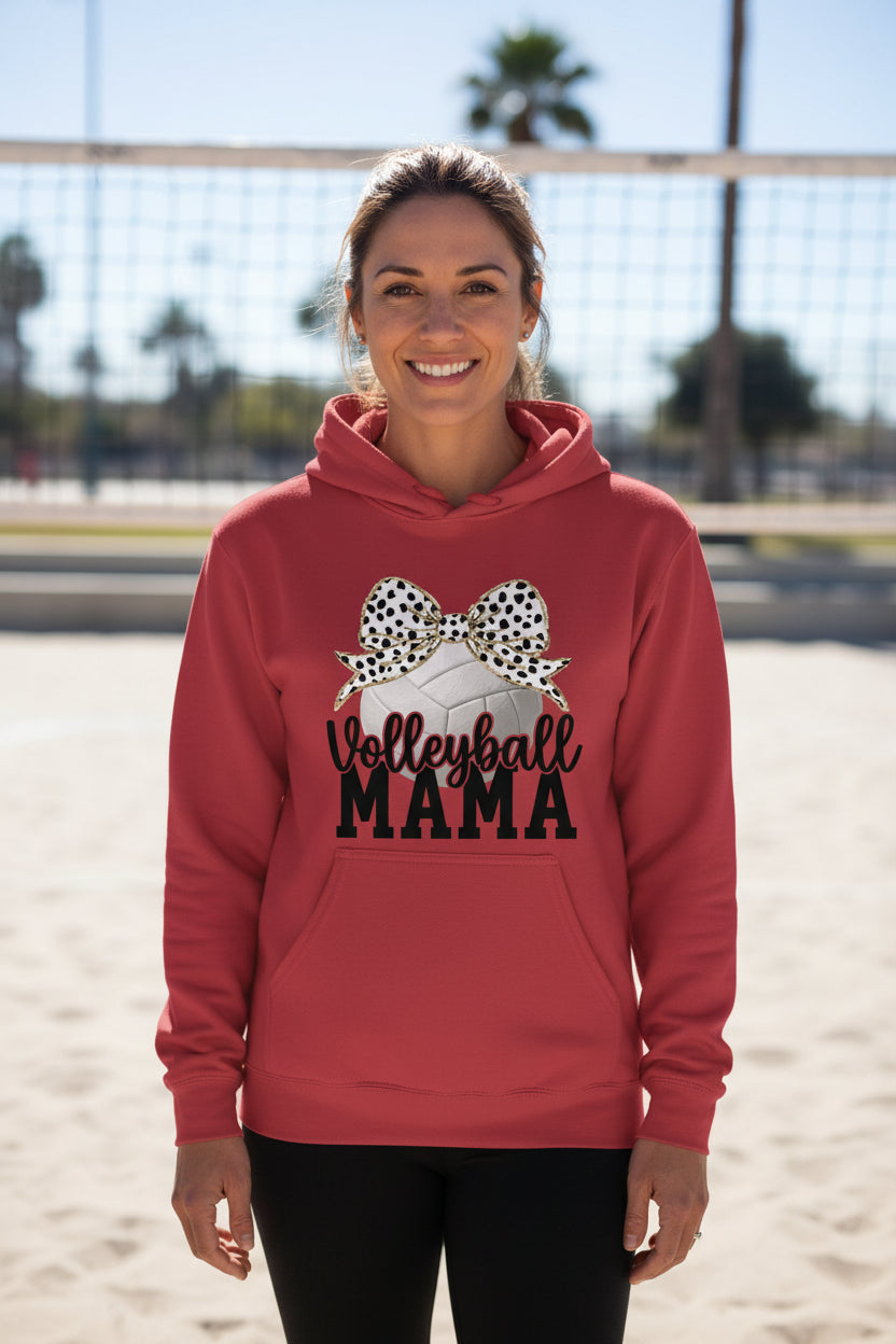 Volleyball Mama Bow Vibes – Cute & Trendy Game Day Style Hoodie RED - SF500 - FRONT
