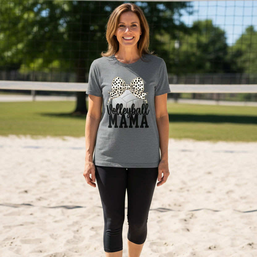 Volleyball Mama Bow Vibes – Cute & Trendy Game Day Style T-Shirt DRK GREY HEATHER - 6004 - FRONT
