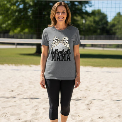 Volleyball Mama Bow Vibes – Cute & Trendy Game Day Style T-Shirt DRK GREY HEATHER - 6004 - FRONT