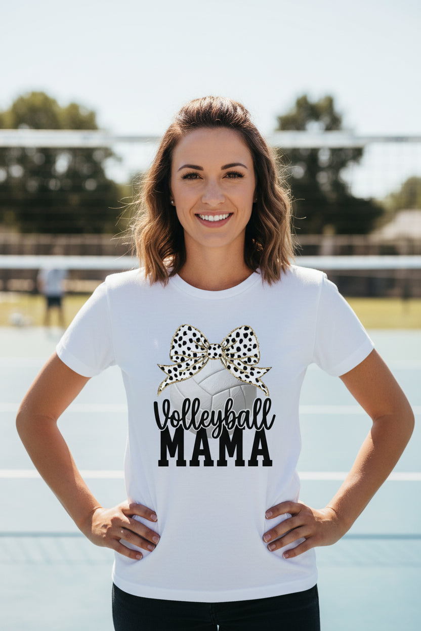 Volleyball Mama Bow Vibes – Cute & Trendy Game Day Style T-Shirt WHITE - 6004 - FRONT