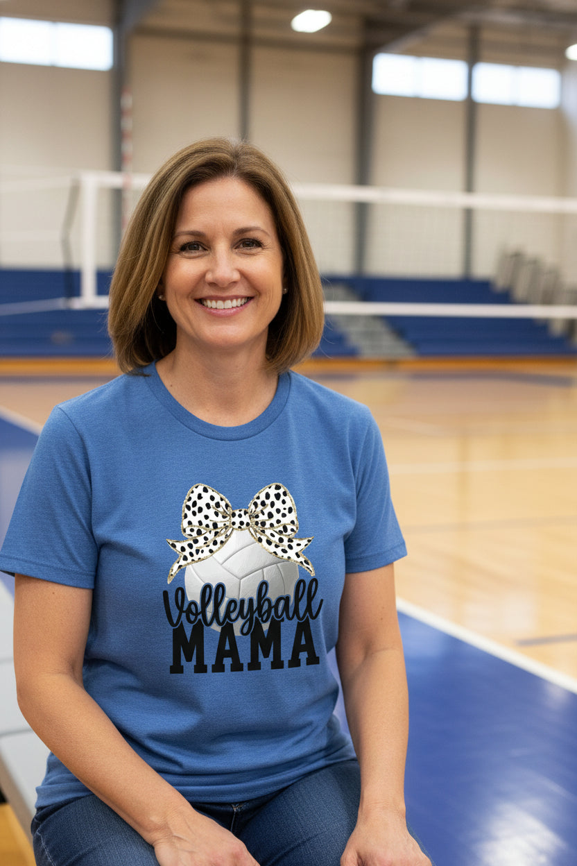 Volleyball Mama Bow Vibes – Cute & Trendy Game Day Style T-Shirt HTHR TRUE ROYAL - 6004 - FRONT