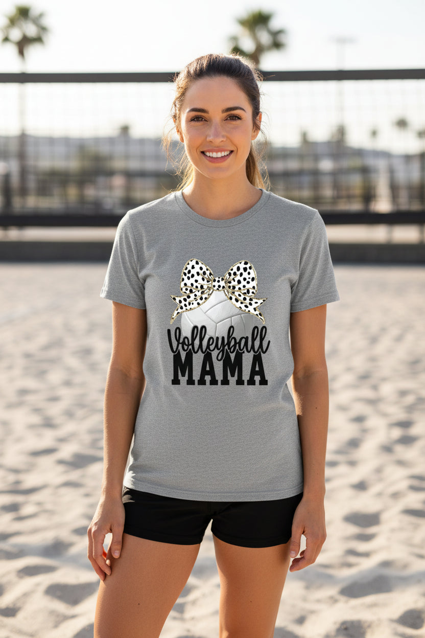 Volleyball Mama Bow Vibes – Cute & Trendy Game Day Style T-Shirt ATHLETIC HEATHER - 6004 - FRONT