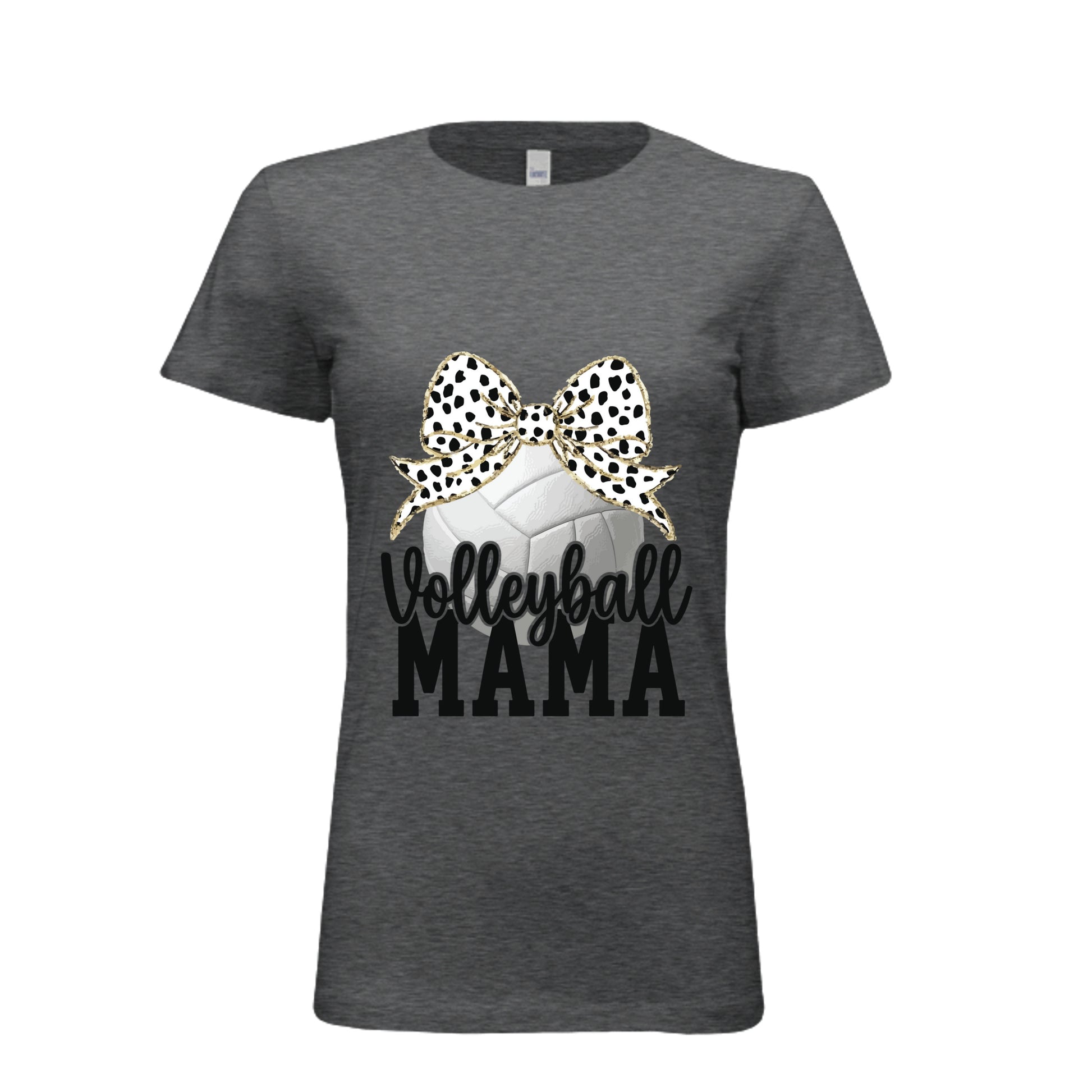Volleyball Mama Bow Vibes – Cute & Trendy Game Day Style T-Shirt DRK GREY HEATHER - 6004 - FRONT