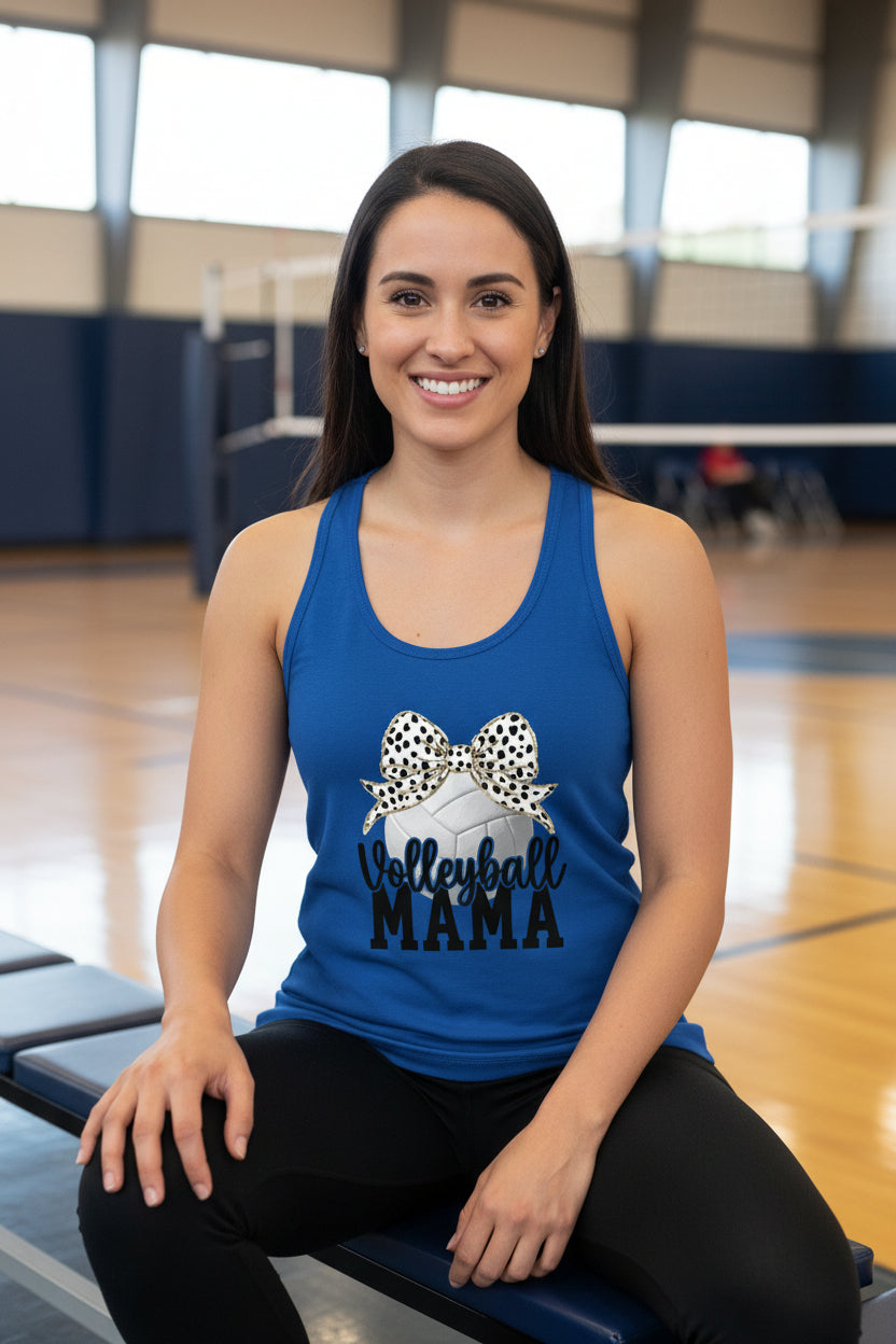 Volleyball Mama Bow Vibes – Cute & Trendy Game Day Style Tank Top Royal - N1533 - FRONT