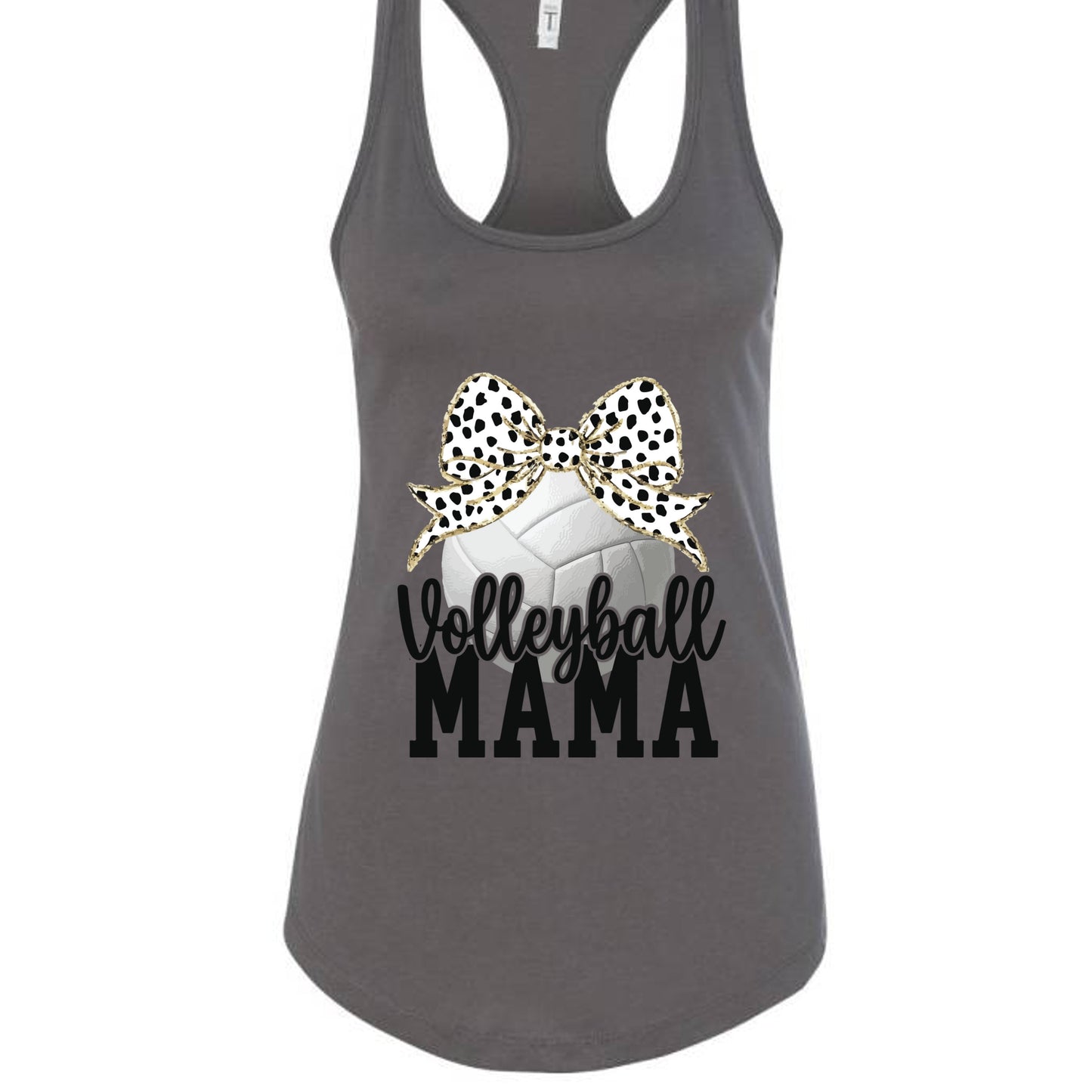 Volleyball Mama Bow Vibes – Cute & Trendy Game Day Style Tank Top Dark Gray - N1533 - FRONT