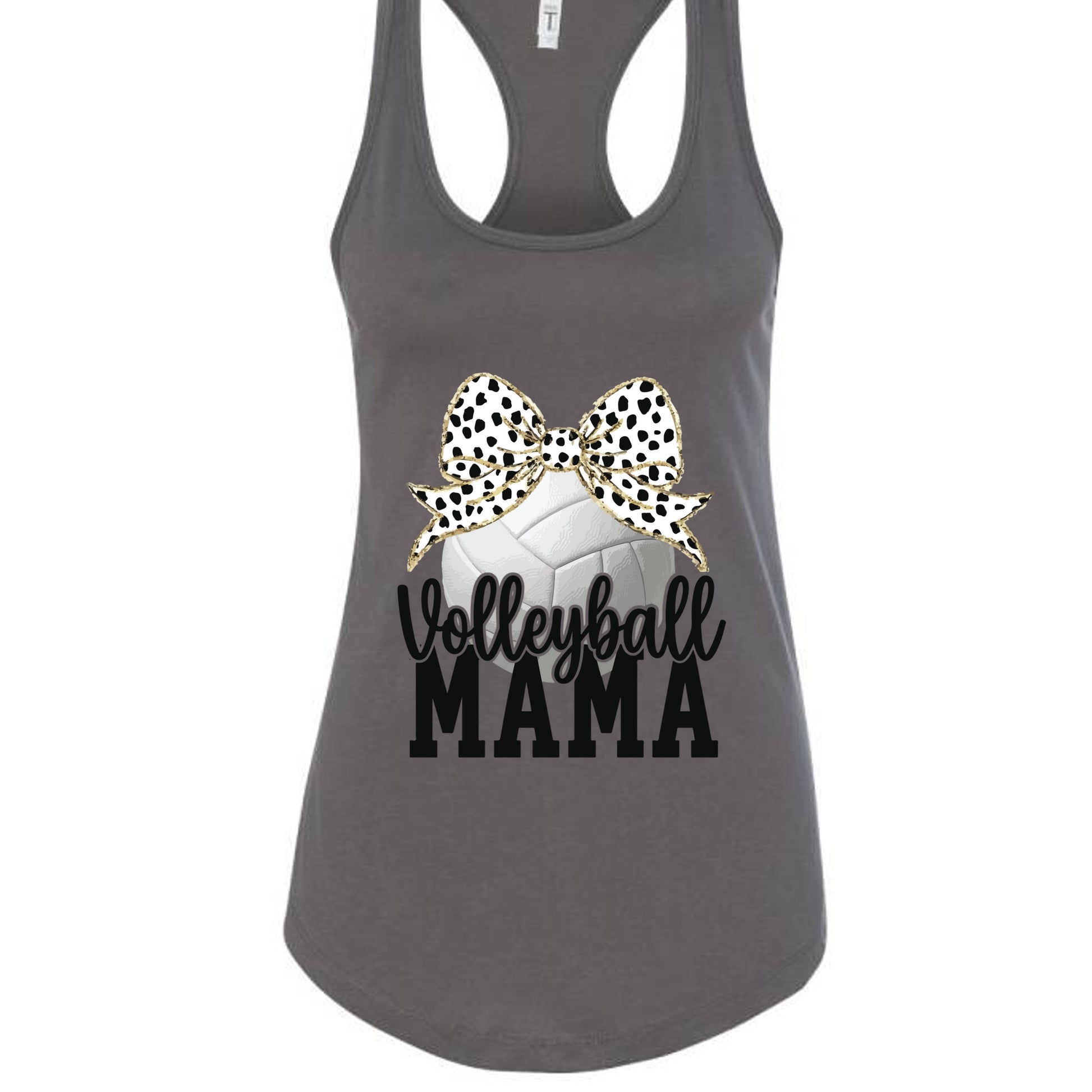 Volleyball Mama Bow Vibes – Cute & Trendy Game Day Style Tank Top Dark Gray - N1533 - FRONT