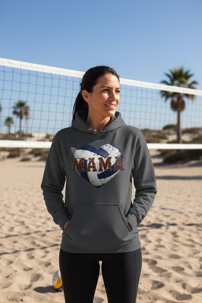 Volleyball Mama Heart Hoodie – Athletic Pride Mom Spirit DARK HEATHER - FRONT
