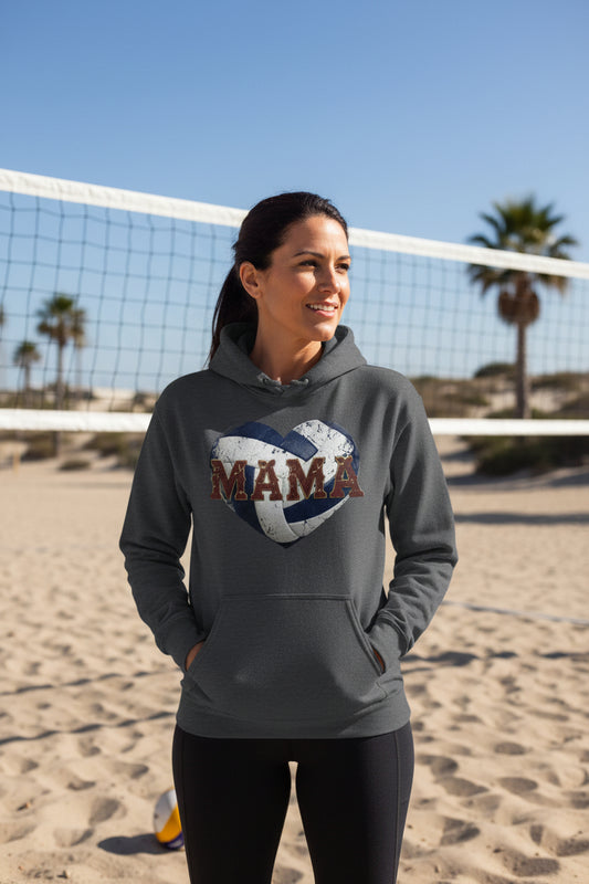 Volleyball Mama Heart Hoodie – Athletic Pride Mom Spirit DARK HEATHER - FRONT