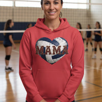 Volleyball Mama Heart Hoodie – Athletic Pride Mom Spirit RED - FRONT