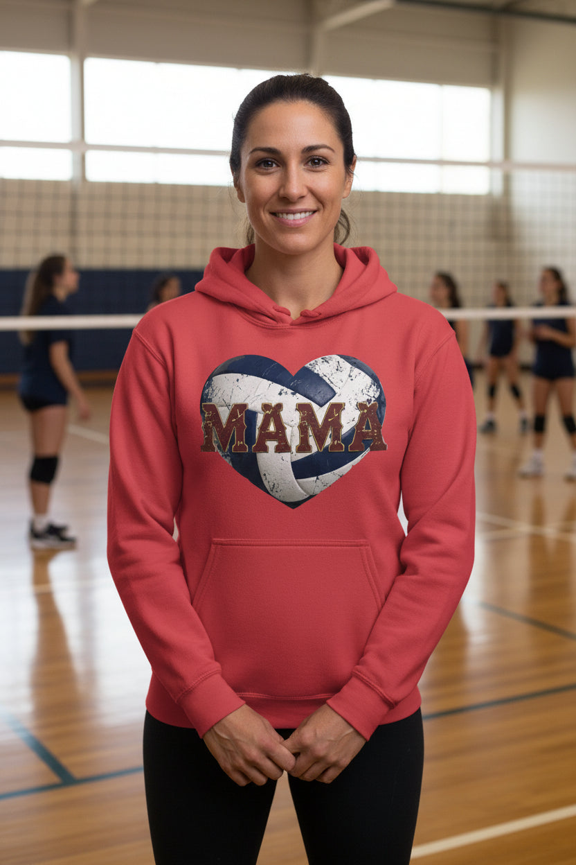 Volleyball Mama Heart Hoodie – Athletic Pride Mom Spirit RED - FRONT