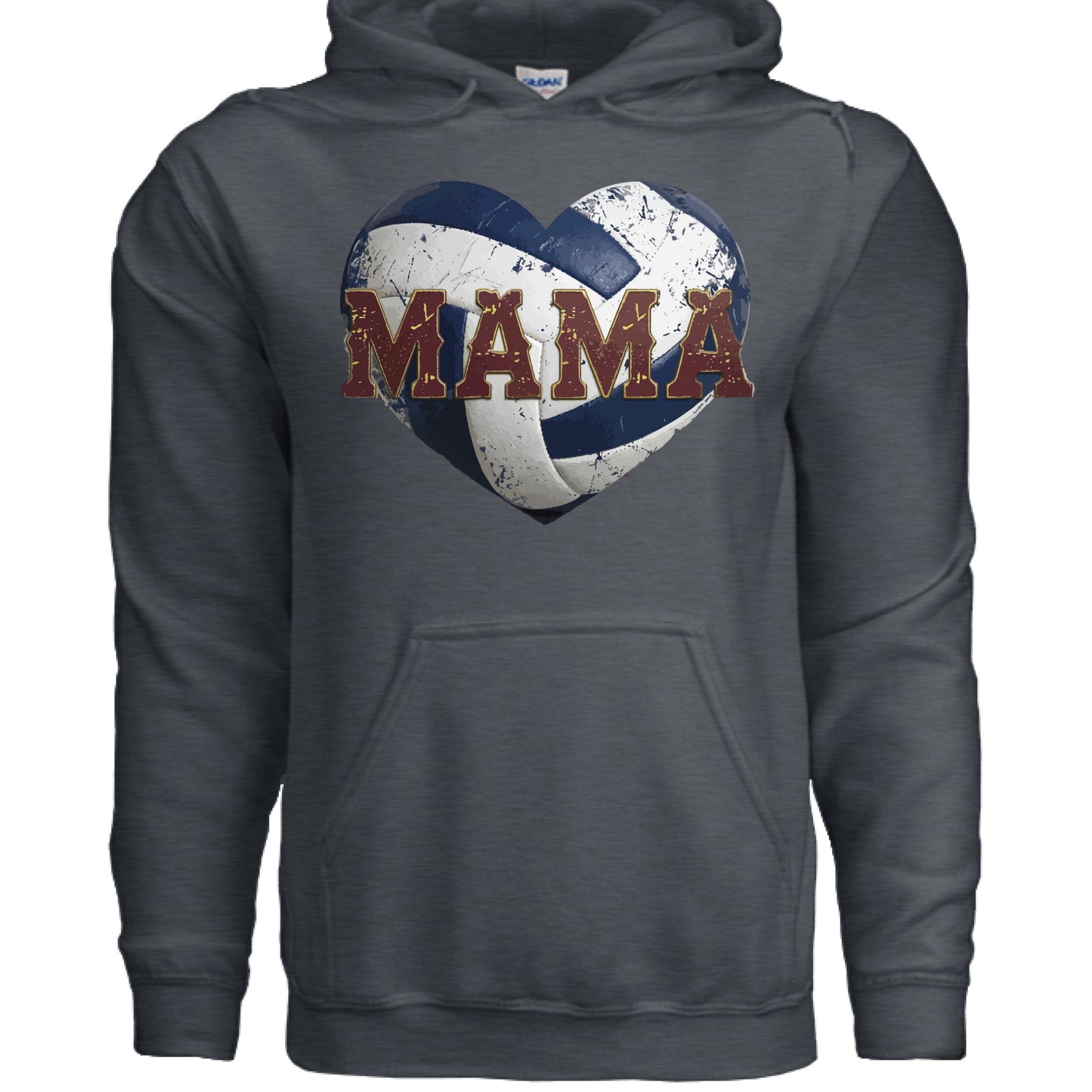 Volleyball Mama Heart Hoodie – Athletic Pride Mom Spirit DARK HEATHER - FRONT