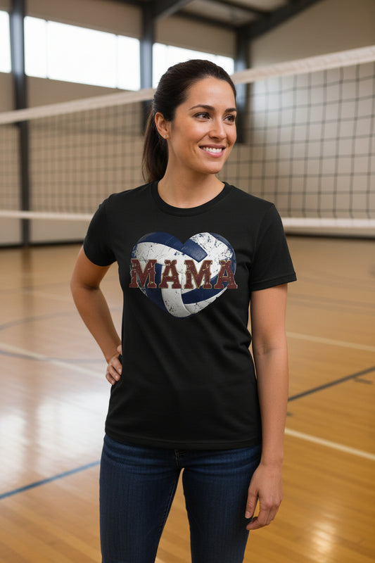 Volleyball Mama Heart T-Shirt – Athletic Pride Mom Spirit SOLID BLK BLEND - FRONT