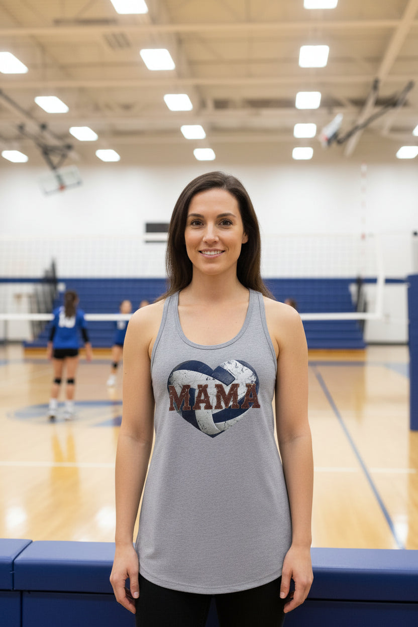 Volleyball Mama Heart Tank Top – Athletic Pride Mom Spirit Heather Gray - FRONT